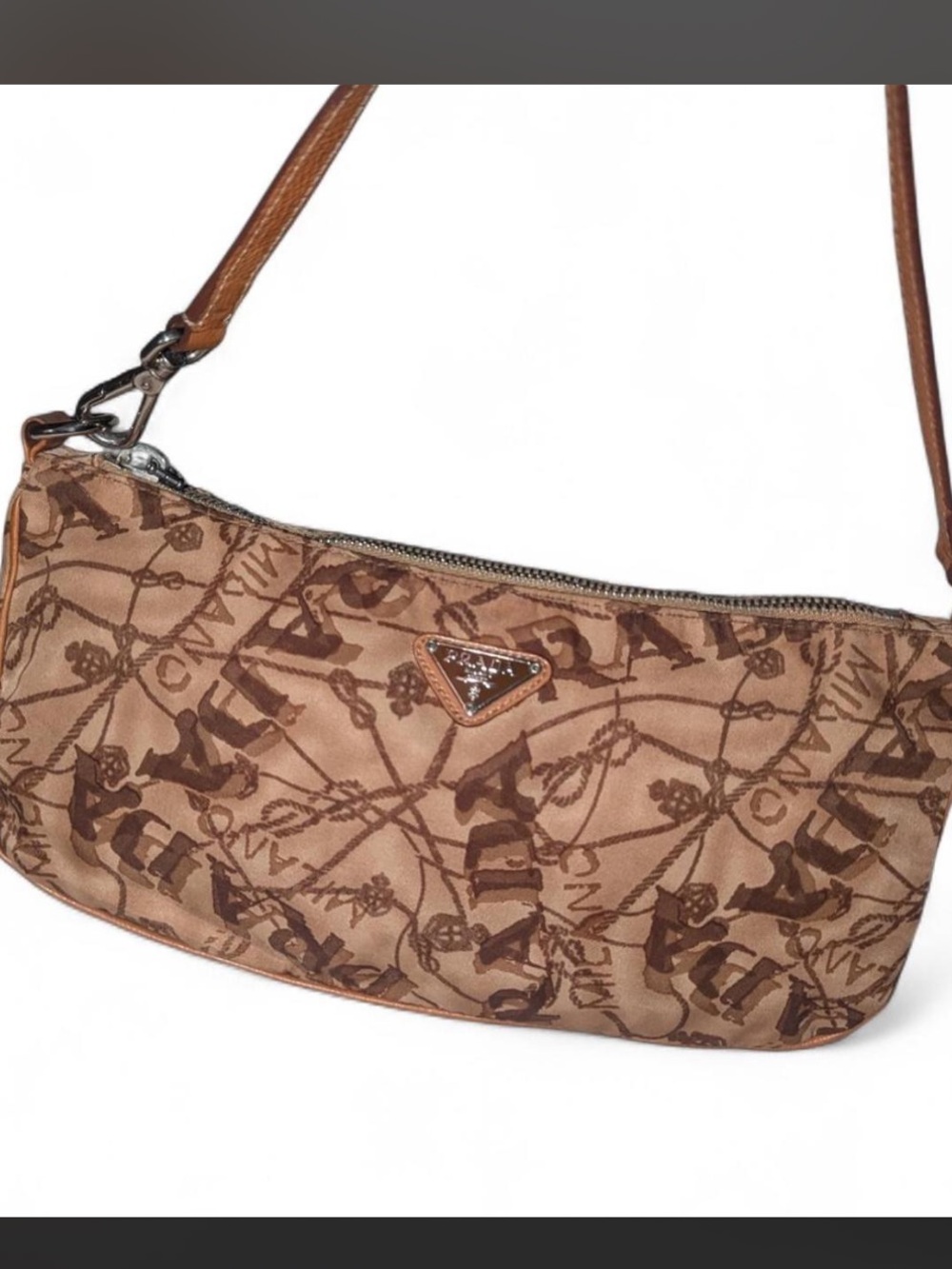 PRADA vintage rare map shoulder purse Y2K brown and tan